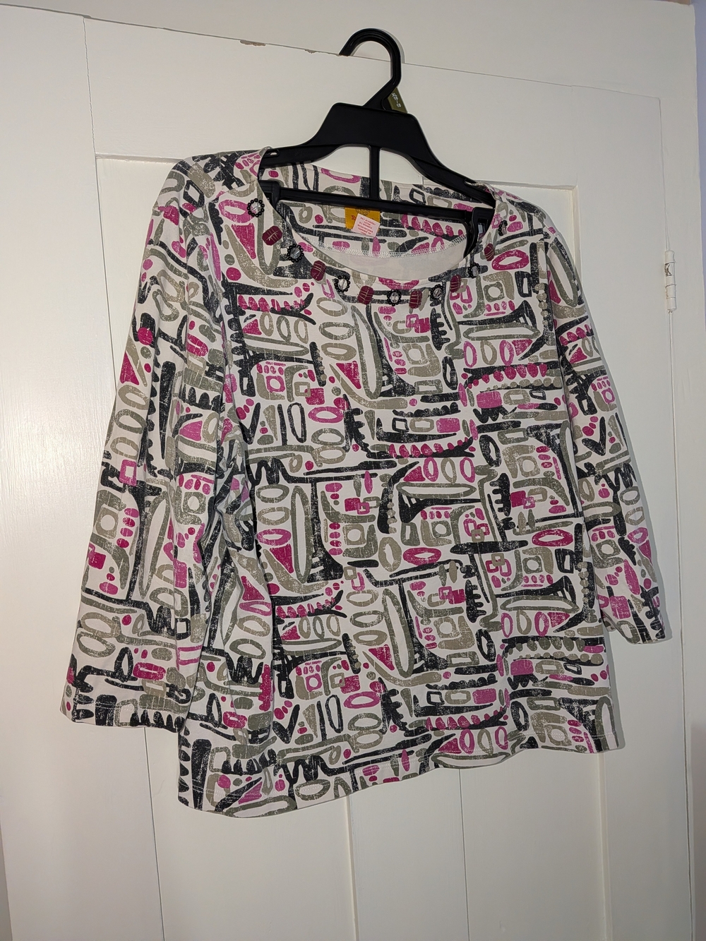 Ruby Rd. Scoop Neck Abstract Print Top in White, Pink & Gray Petite XL